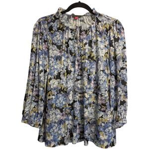 NWT Vince Camuto Sea Breeze Floral Ruffled Collar Tie Neck Blouse Size XS